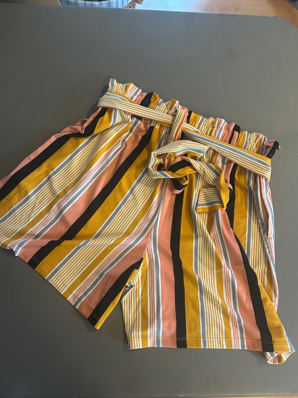LuLaRoe Striped Paperbag Waist Shorts in Mustard, Pink, Black